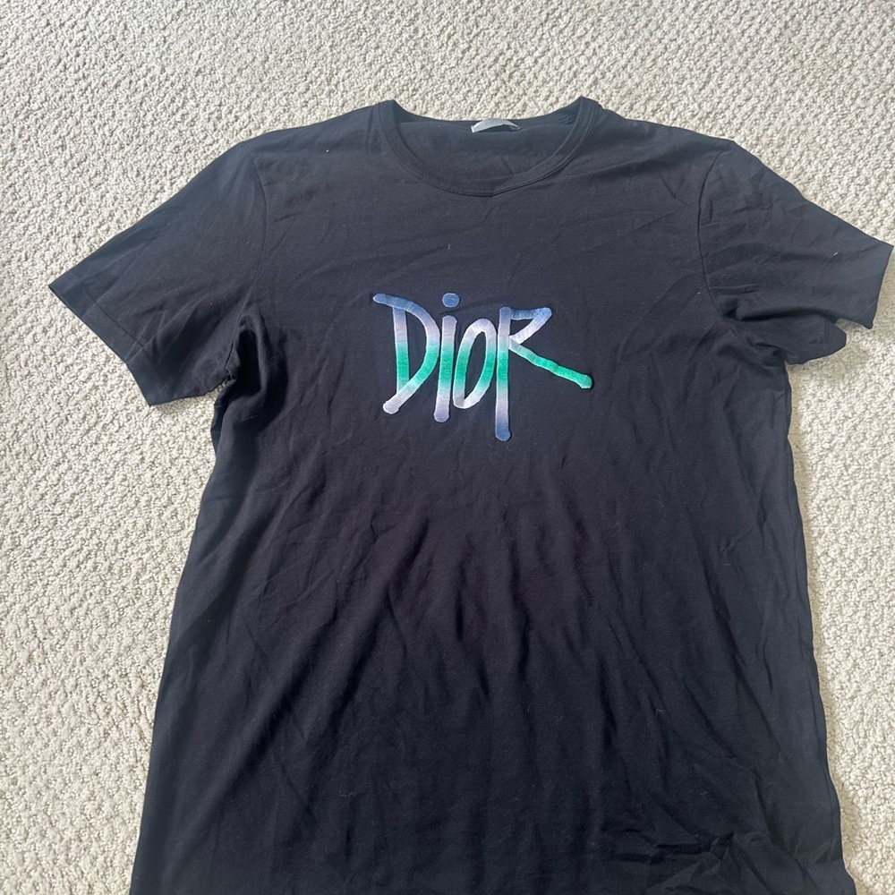 Dior Black Short Sleeve Tee with Blue Graphic